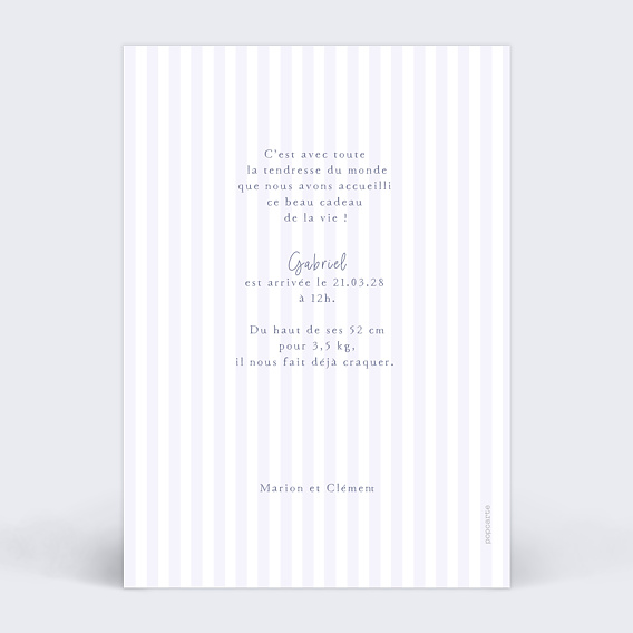 Faire part naissance Ourson rayé Verso