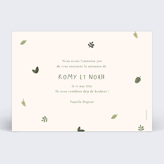 Faire part naissance Petits Lions Jumeaux Verso