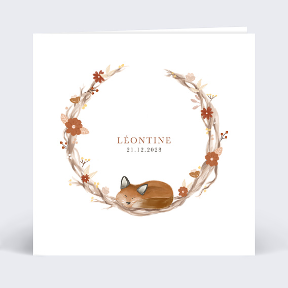 Faire part naissance Couronne Renardeau Recto