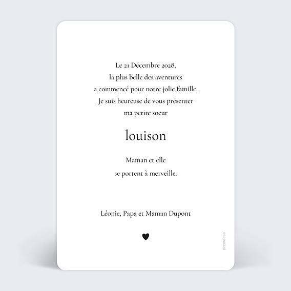 Faire part naissance Éditorial V Verso