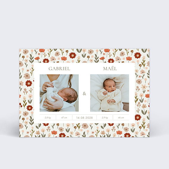 Faire-part Naissance Liberty Automne Jumeaux