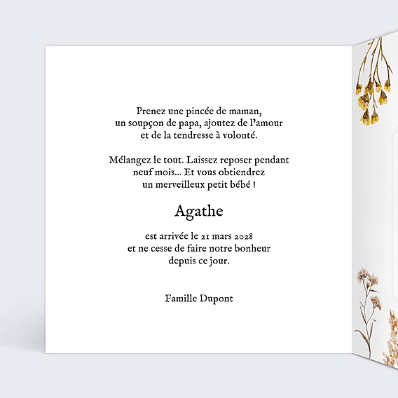 Faire-part Naissance Bouquet Sauvage Graines