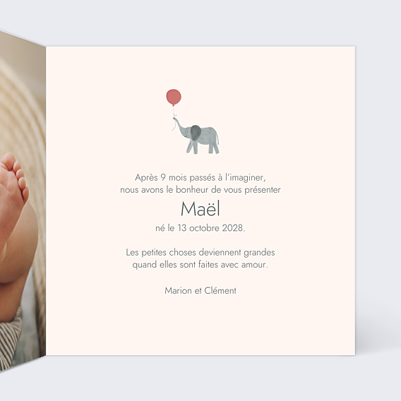 Faire-part Naissance Éléphant joueur