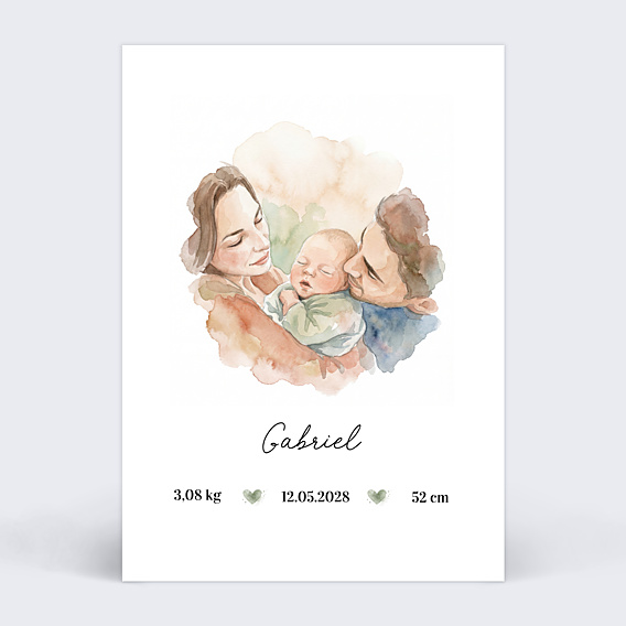 Faire-part Naissance Portrait en aquarelle