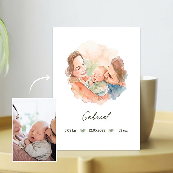 Faire-part Naissance Portrait en aquarelle