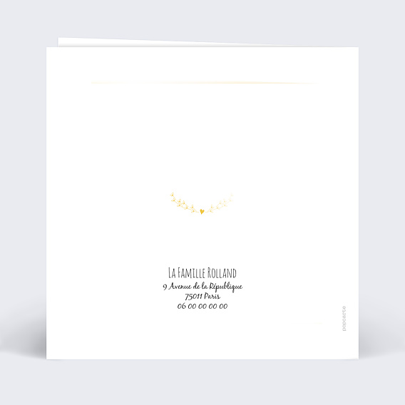 Faire part naissance Dorure Joli Coeur Verso