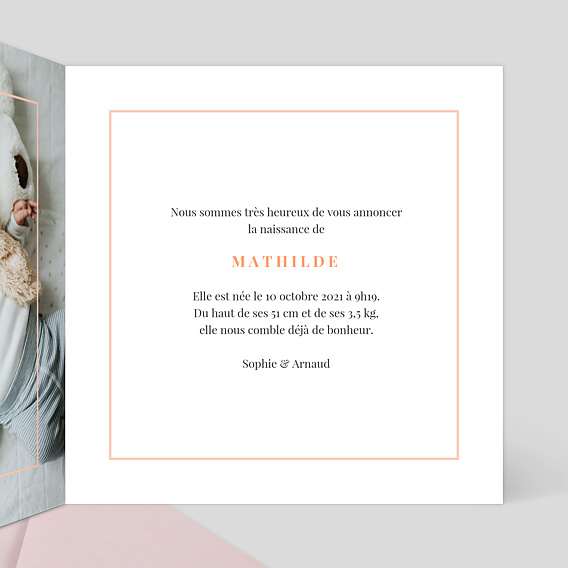 Faire part naissance Joli Filet Intérieur Droit