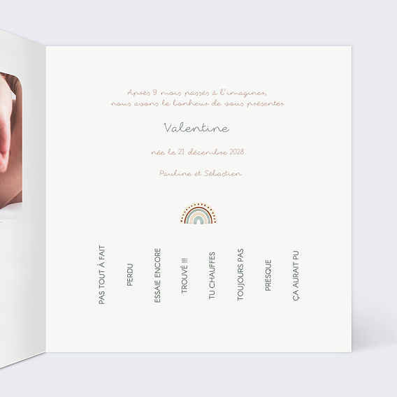 Faire part naissance Devinez son prénom Intérieur Droit