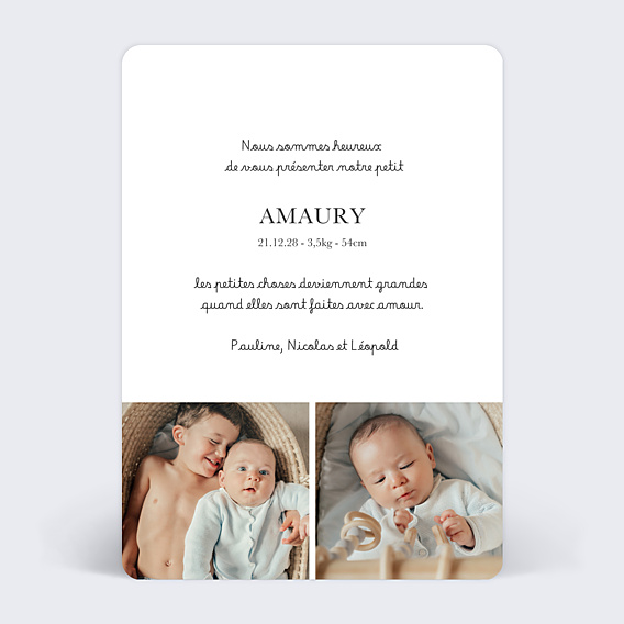 Faire-part Naissance Minimaliste fratrie