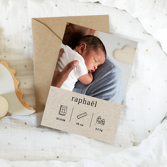 Faire part naissance Pictos Noisette Après 1