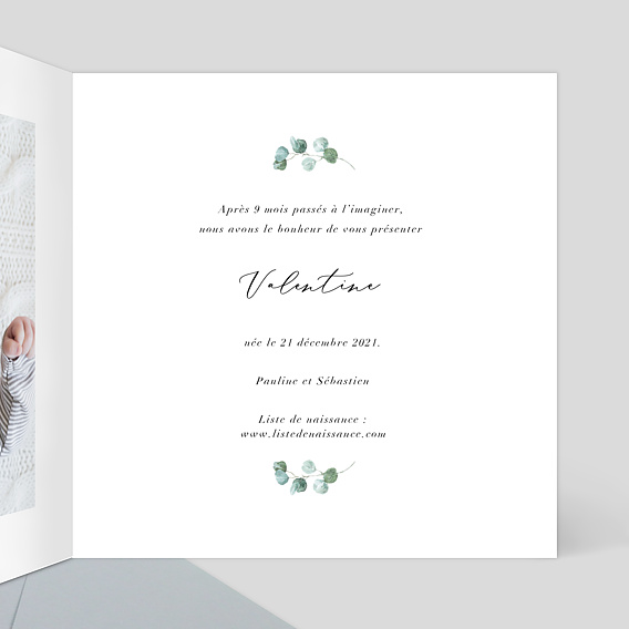 Faire part naissance Douces mains Intérieur Droit