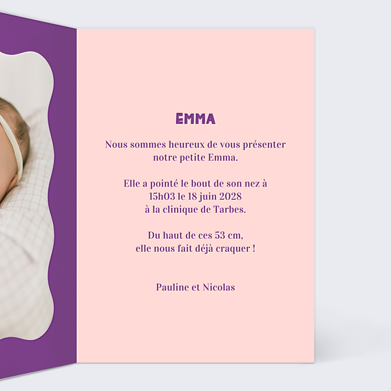 Faire-part Naissance Cœur iconique violet