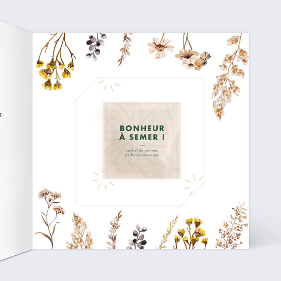Faire part naissance Bouquet Sauvage Graines Intérieur Droit