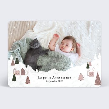 Faire-part Naissance Montagne enneige 