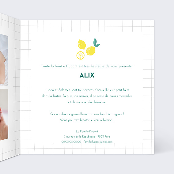 Faire part naissance Acidulé Intérieur Droit