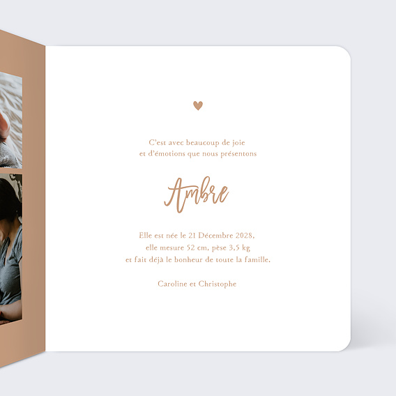 Faire part naissance Ambre Intérieur Droit