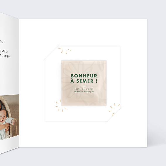 Faire part naissance Bébé d'amour Graines Intérieur Droit