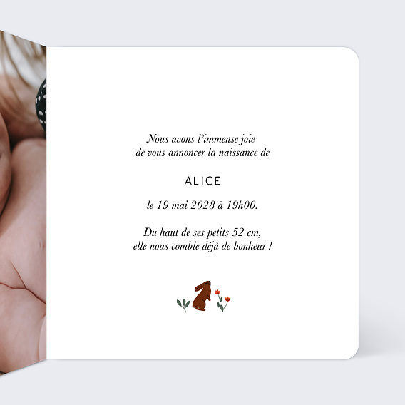 Faire part naissance Bébé de la montagne Intérieur Droit
