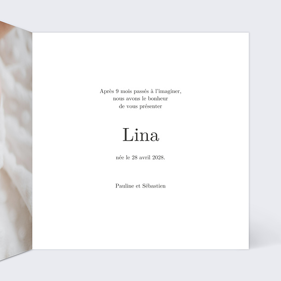 Faire part naissance Bienvenue Blanc Intérieur Droit