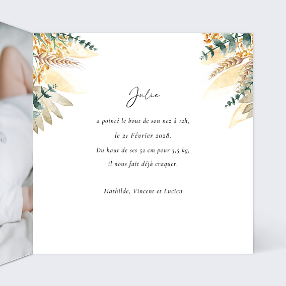 Faire part naissance Bohemia Intérieur Droit