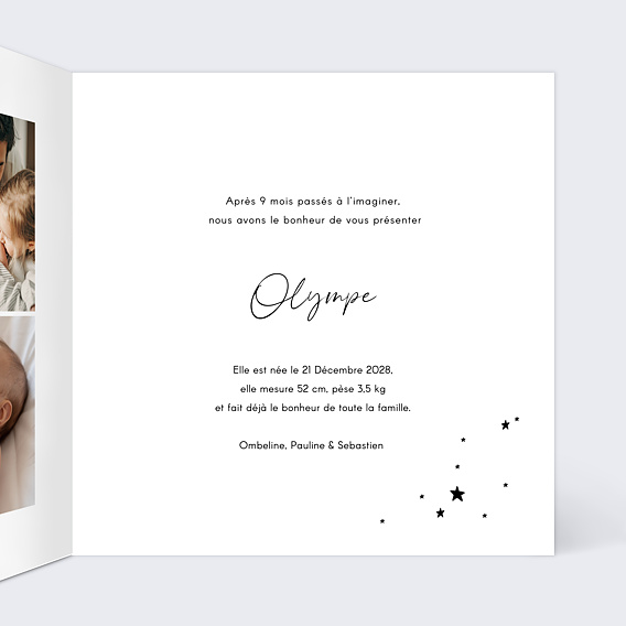 Faire part naissance Bonne Étoile Intérieur Droit