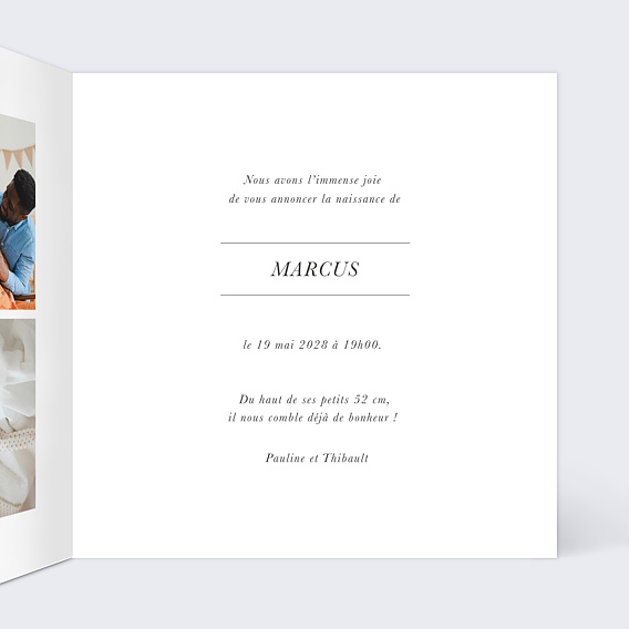 Faire part naissance Certificat Tableau Intérieur Droit