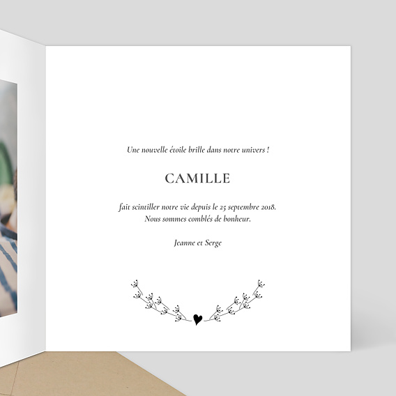 Faire part naissance Coeur Bucolique Multi Intérieur Droit