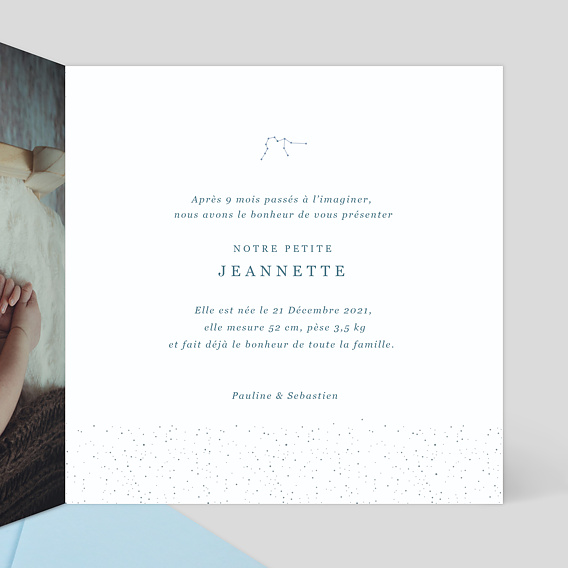 Faire part naissance Cosmos Intérieur Droit