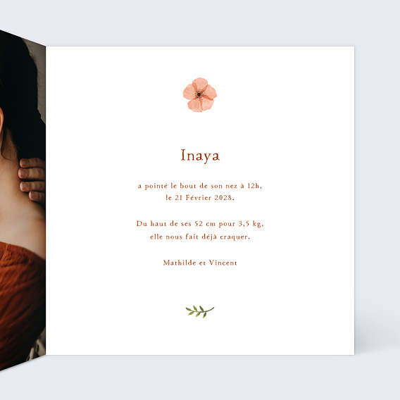 Faire part naissance Couronne de Fleurs II Intérieur Droit