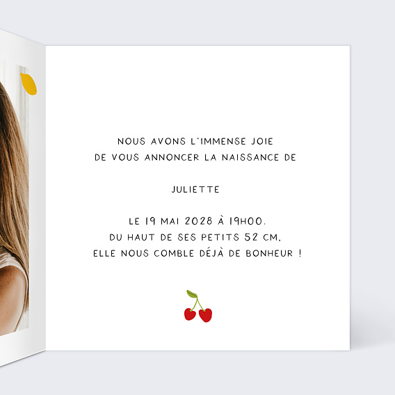 Faire part naissance Couronne fruitée Intérieur Droit