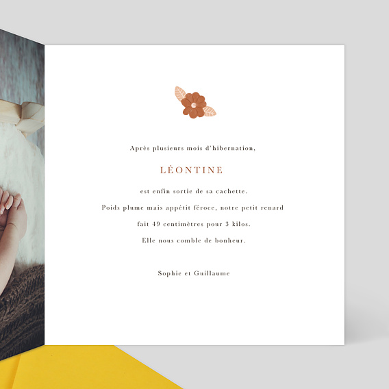 Faire part naissance Couronne Renardeau Intérieur Droit