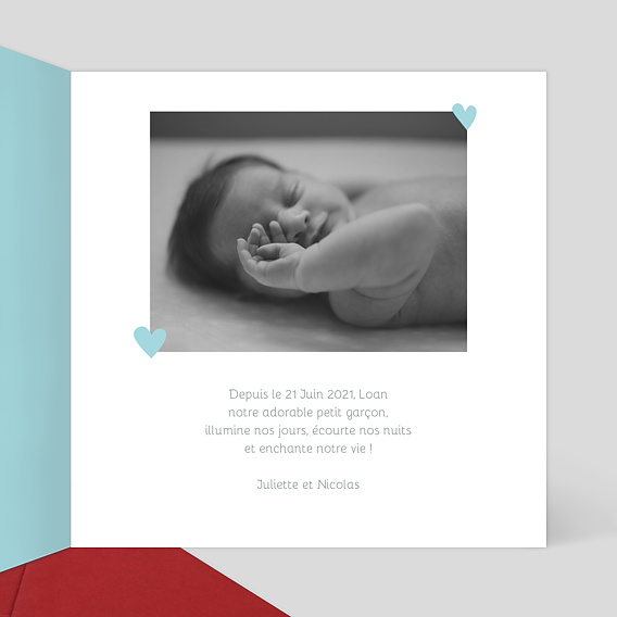 Faire part naissance Découpe Nuage Cœurs Intérieur Droit