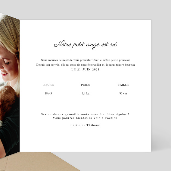 Faire part naissance Dorure Couronnée Intérieur Droit