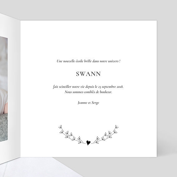 Faire part naissance Dorure Joli Coeur Intérieur Droit