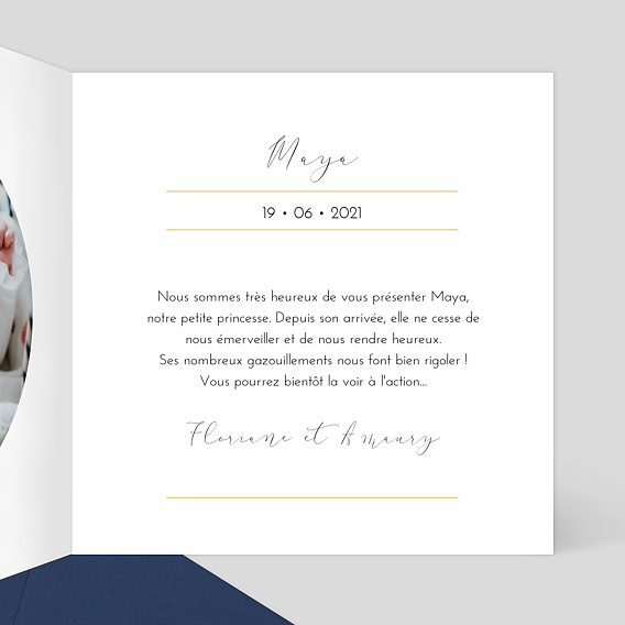 Faire part naissance Dorure Jolie Couronne Intérieur Droit