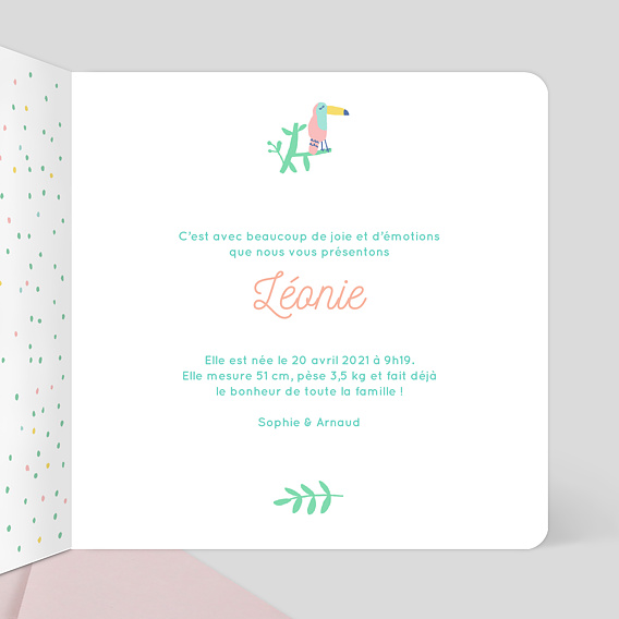 Faire part naissance Flamants Roses Intérieur Droit