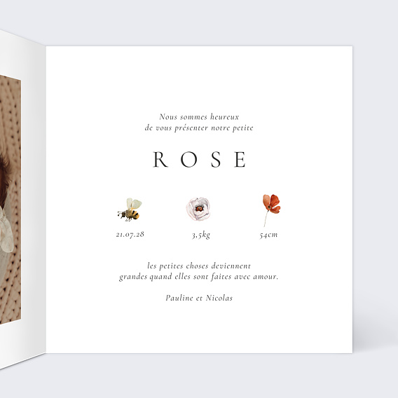 Faire part naissance Bouquet Tendre Intérieur Droit