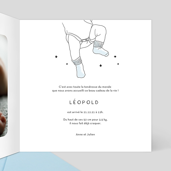 Faire part naissance Illustration Garçon Intérieur Droit