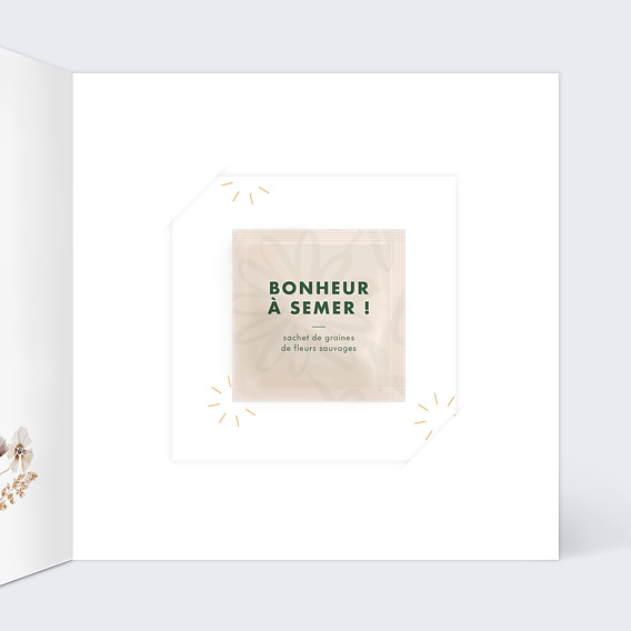 Faire part naissance Jardin sauvage avec graines Intérieur Droit