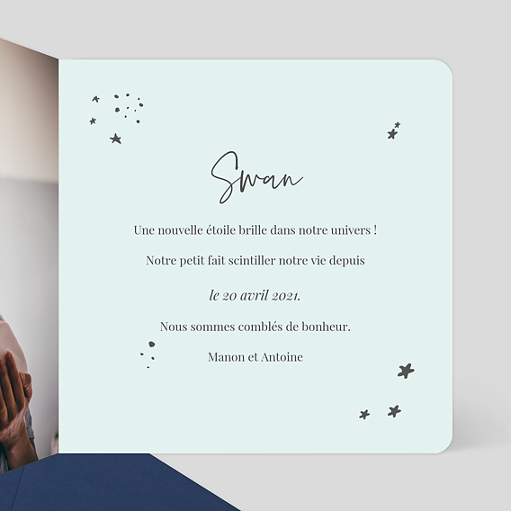 Faire part naissance Jolies Étoiles Intérieur Droit