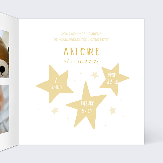 Faire part naissance Lettrine Constellation Intérieur Droit