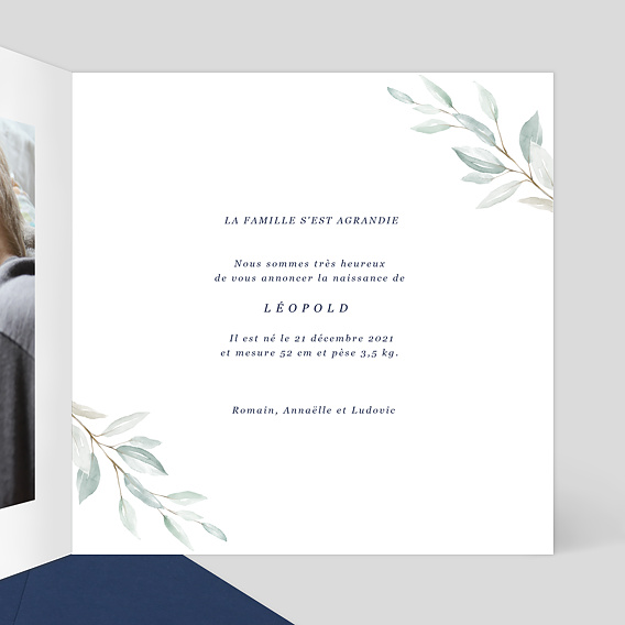 Faire part naissance Lettrine Intérieur Droit