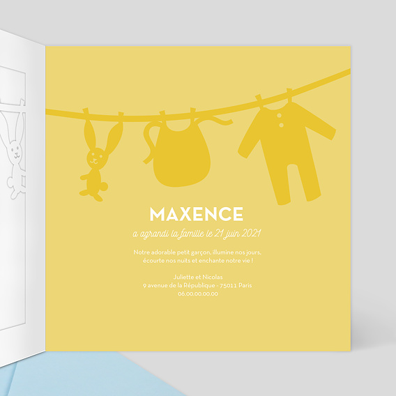 Faire part naissance Linge de bébé Intérieur Droit