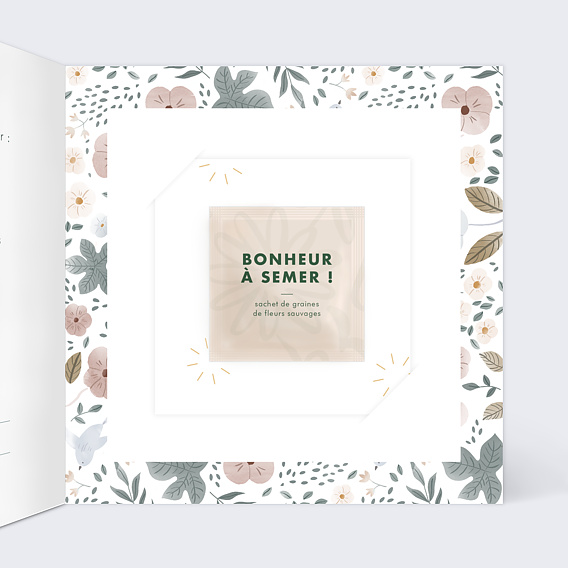 Faire part naissance Magnolia Polaroid Graines Intérieur Droit