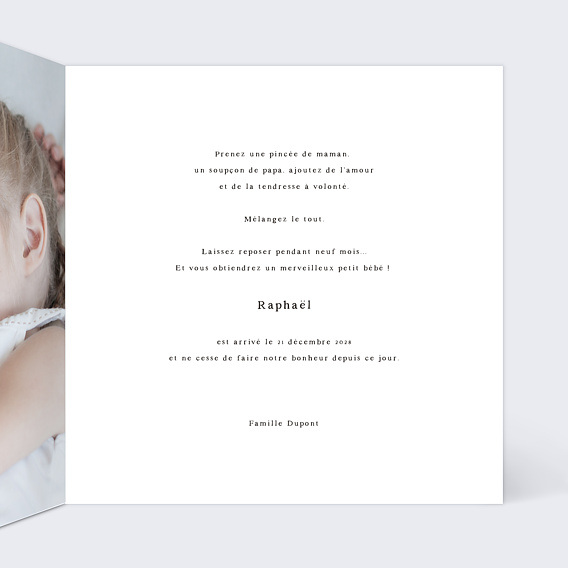 Faire part naissance Panda ballons Intérieur Droit