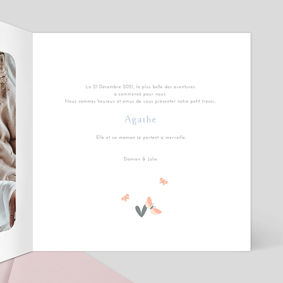 Faire part naissance Papillons Intérieur Droit