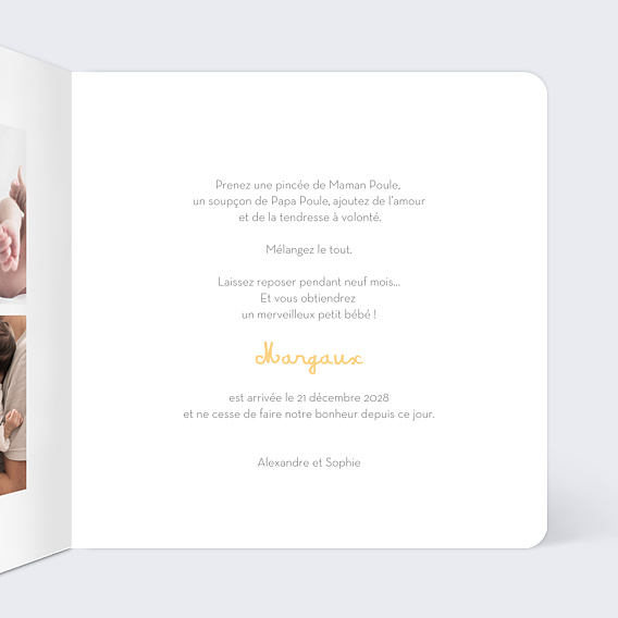 Faire part naissance Petit Poussin Intérieur Droit