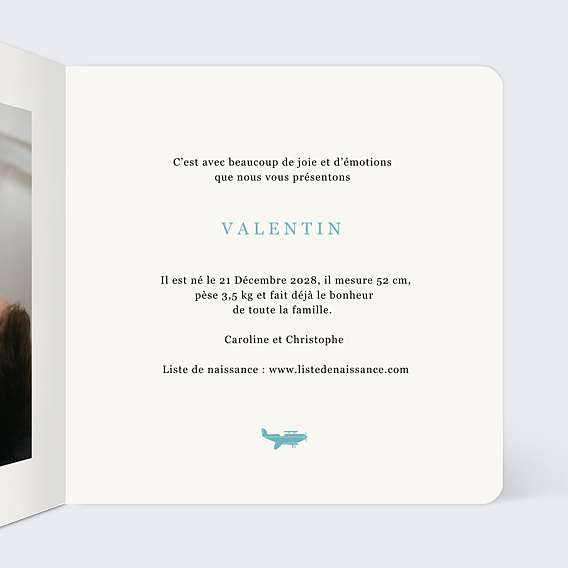 Faire part naissance Petits Avions Intérieur Droit