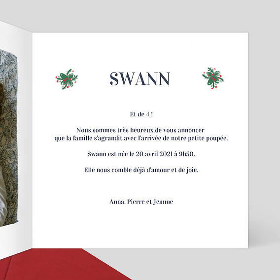 Faire part naissance Poupées Russes Intérieur Droit