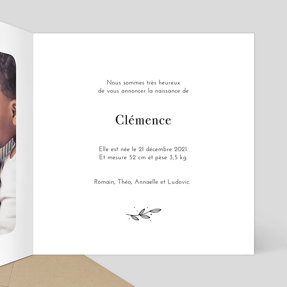 Faire part naissance Tampon Délicatesse Intérieur Droit